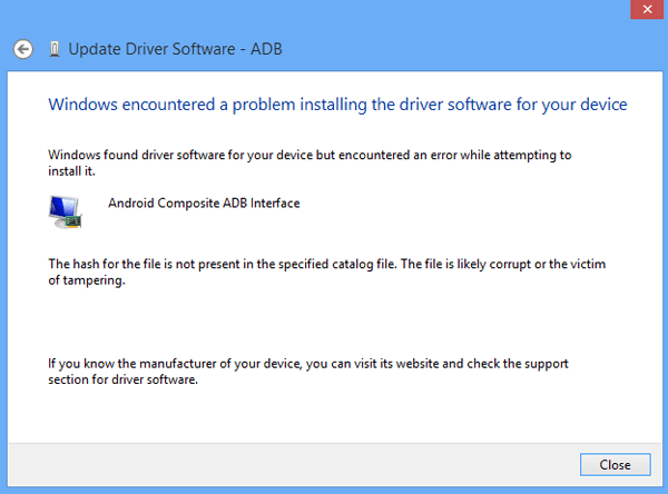 encounter a problem when install unsigned driver software