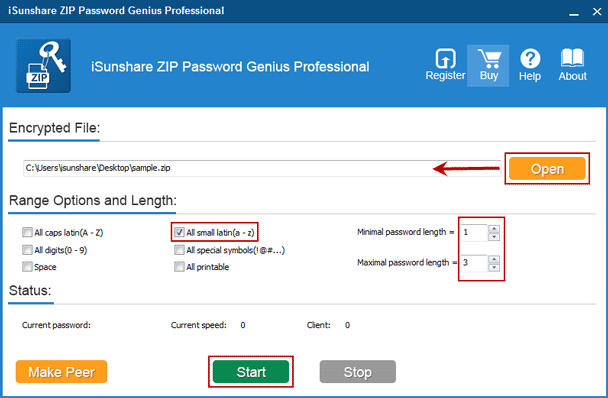 add winzip file and set winzip password recovery parameters
