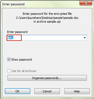 enter winzip password to extract winzip file