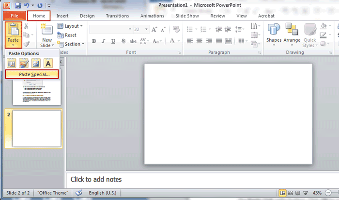 import a portion of word document into PowerPoint presentation