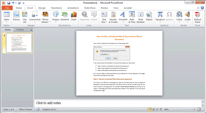 attach powerpoint presentation to word document