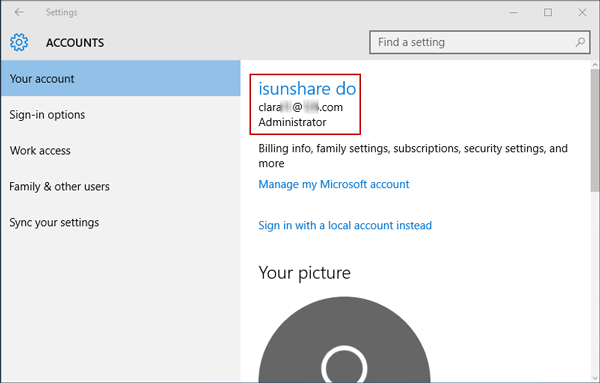 how to change microsoft account windows 10