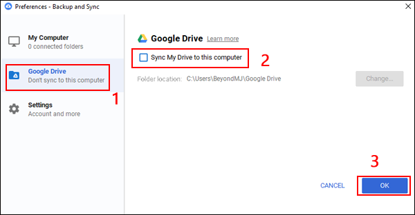 backup and sync from google settings
