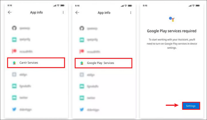 disable carrir and google play services