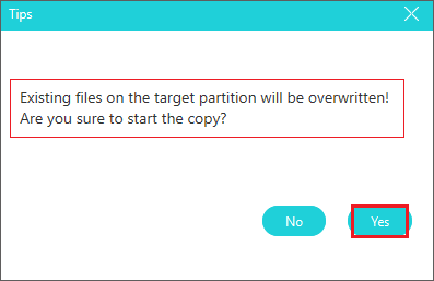click yes to start the copy