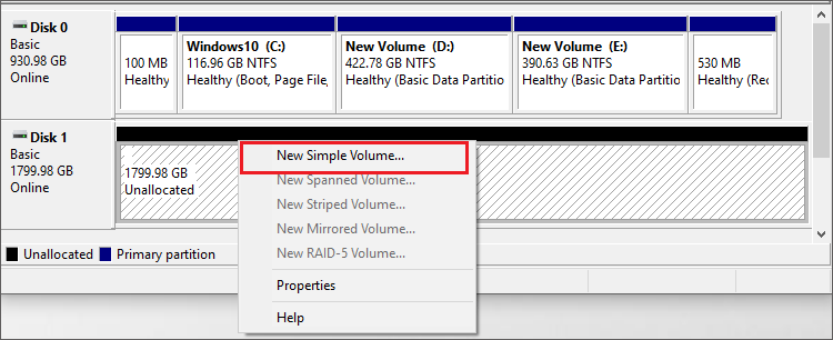 create new simple volume