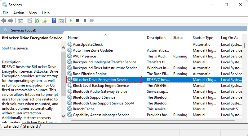 double click bitLocker drive encryption service