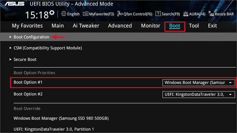 select windows boot device