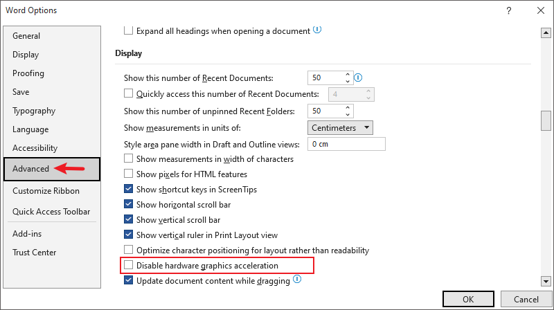 Disable Hardware Graphics Acceleration