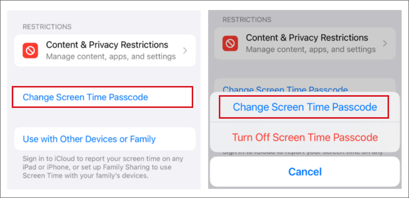 change screen time passcode