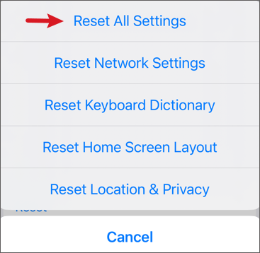 reset all settings