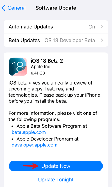 update to ios 18 beta 2