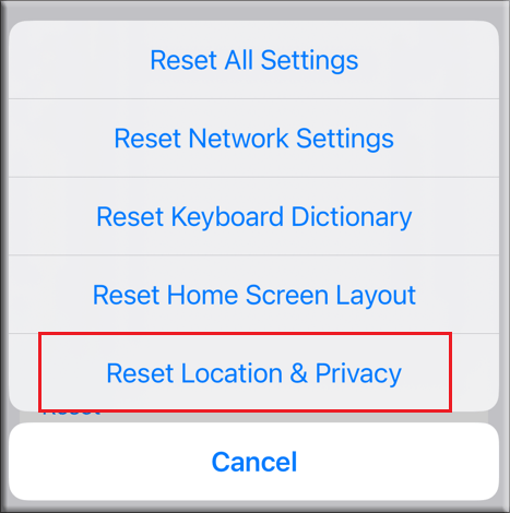 reset location and privacy