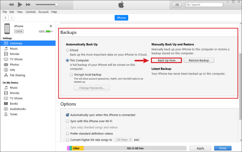 backup iPhone to computer with iTunes
