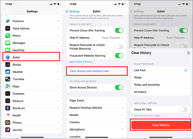 select clear cookies and data