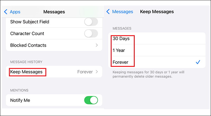 Change Time for Keep Messages