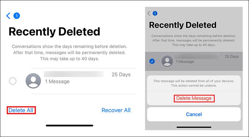 Permanently Erase Recently Deleted Message