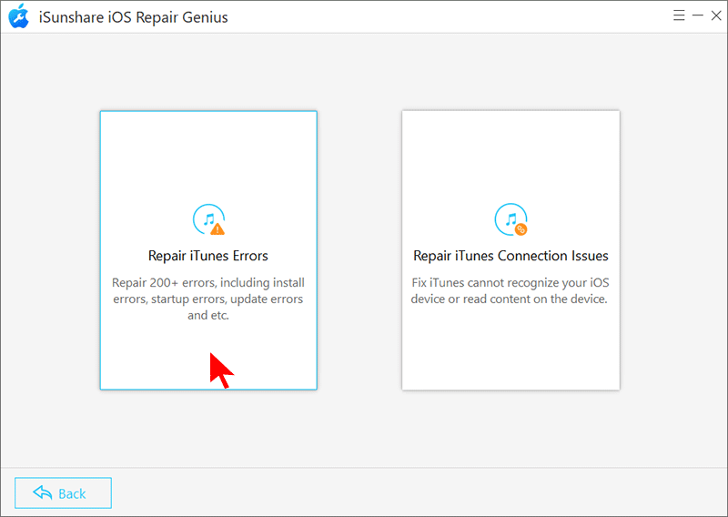 choose Repair iTunes Errors option