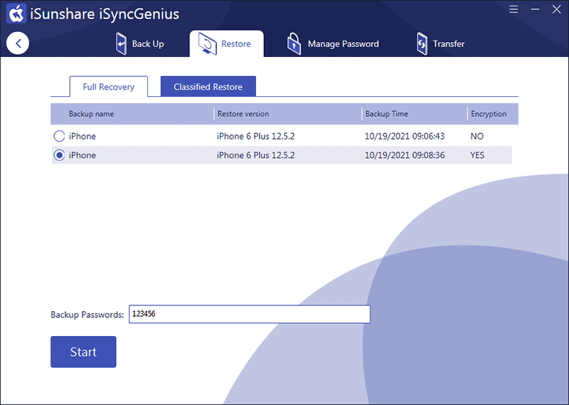 Restore iPhone backup with iSyncGenius