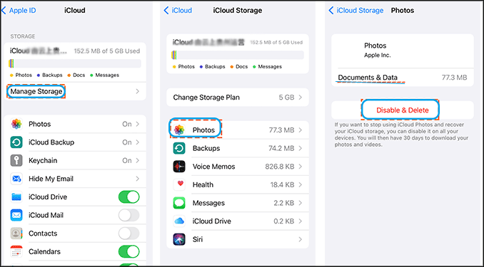 delete all photos from icloud from settings