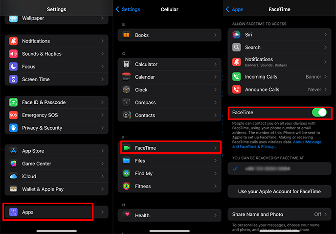 enable FaceTime on iPhone