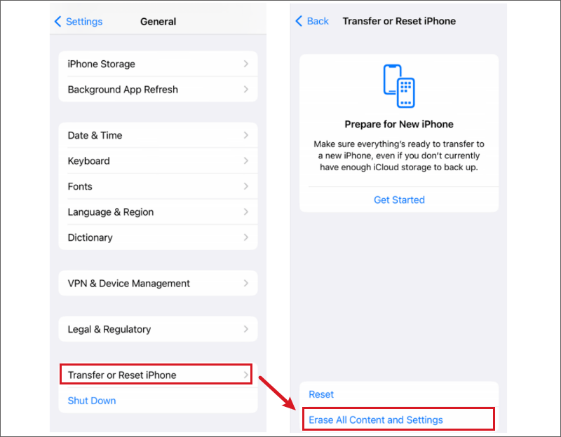 Erase all content and settings on iPhone