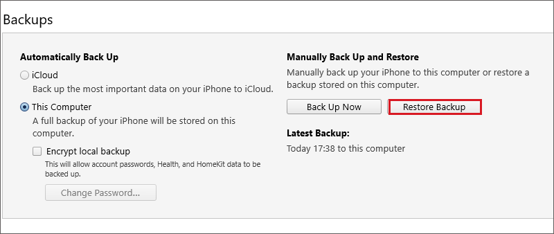 restore backup from itunes