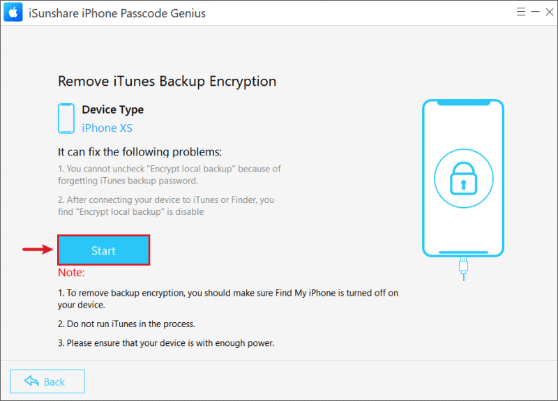 start to remove itunes backup encryption