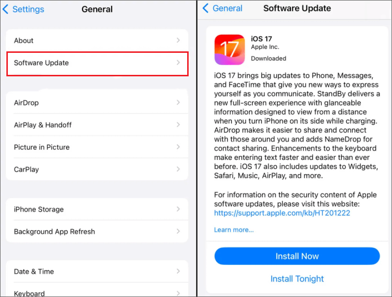 Update iOS on Settings