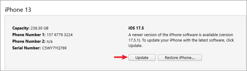 update ios with itunes