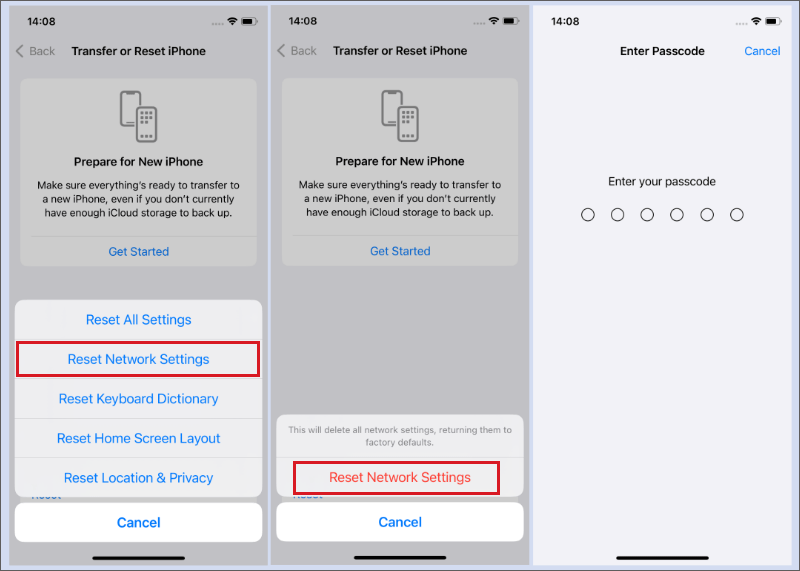 confirm to reset network settings