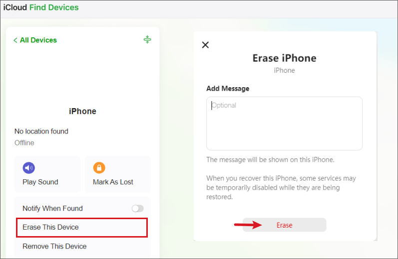 erase iphone with icloud