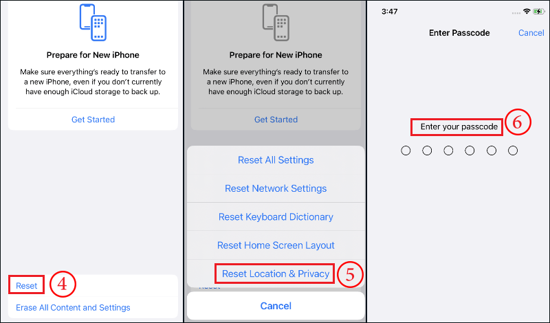 tap Reset Location & Privacy