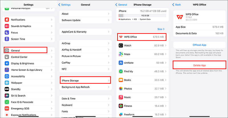 delete app from iPhone settings