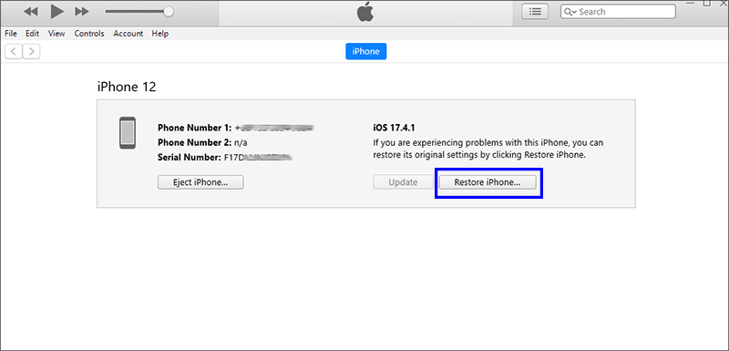 click Restore iPhone