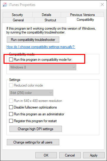 uncheck iTunes Compatibility mode