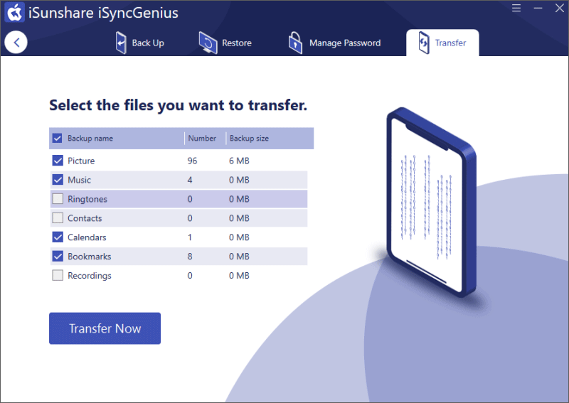 select the files you want to transfer