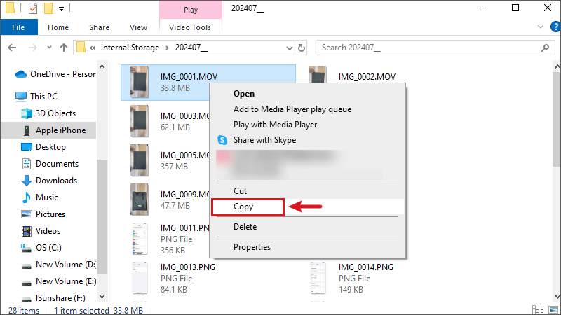 copy large video from iphone to pc