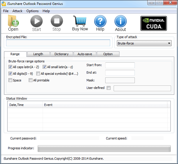 outlook password genius user interface