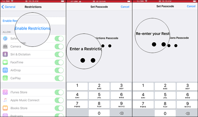 enable restrictions on iphone