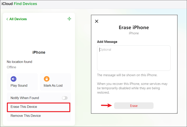 erase iphone with icloud