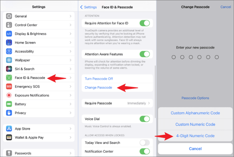 Change iPhone Passcode to 4 Digits