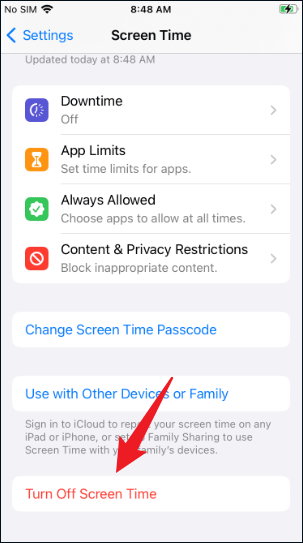 turn off screen time