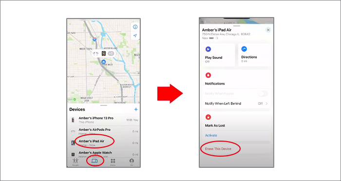 erase iPad via Find My app