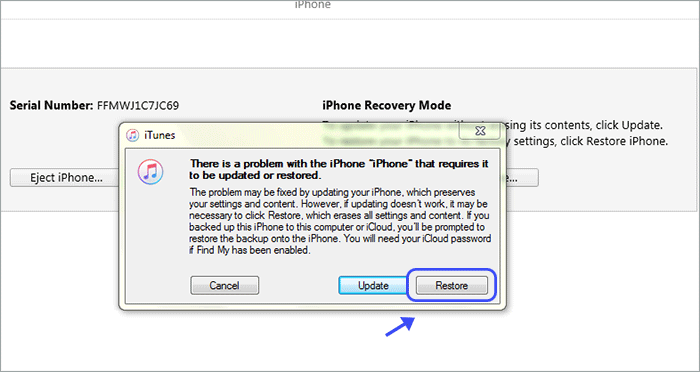 click Restore in iTunes