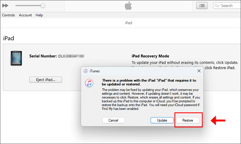 click Restore in iTunes