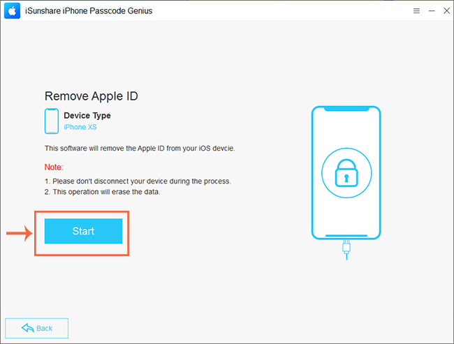 click start to remove the apple id