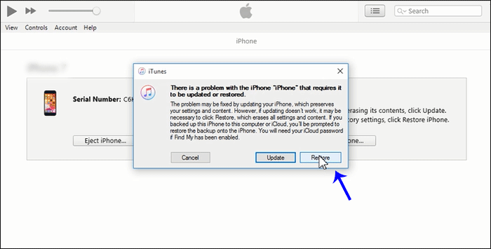 click Restore in itunes