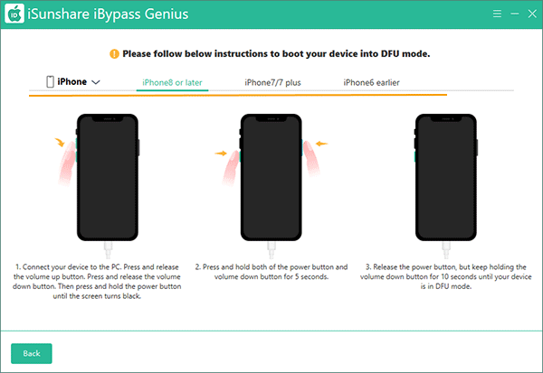 operations to put your iPhone into DFU mode