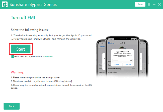 check agreement and click start